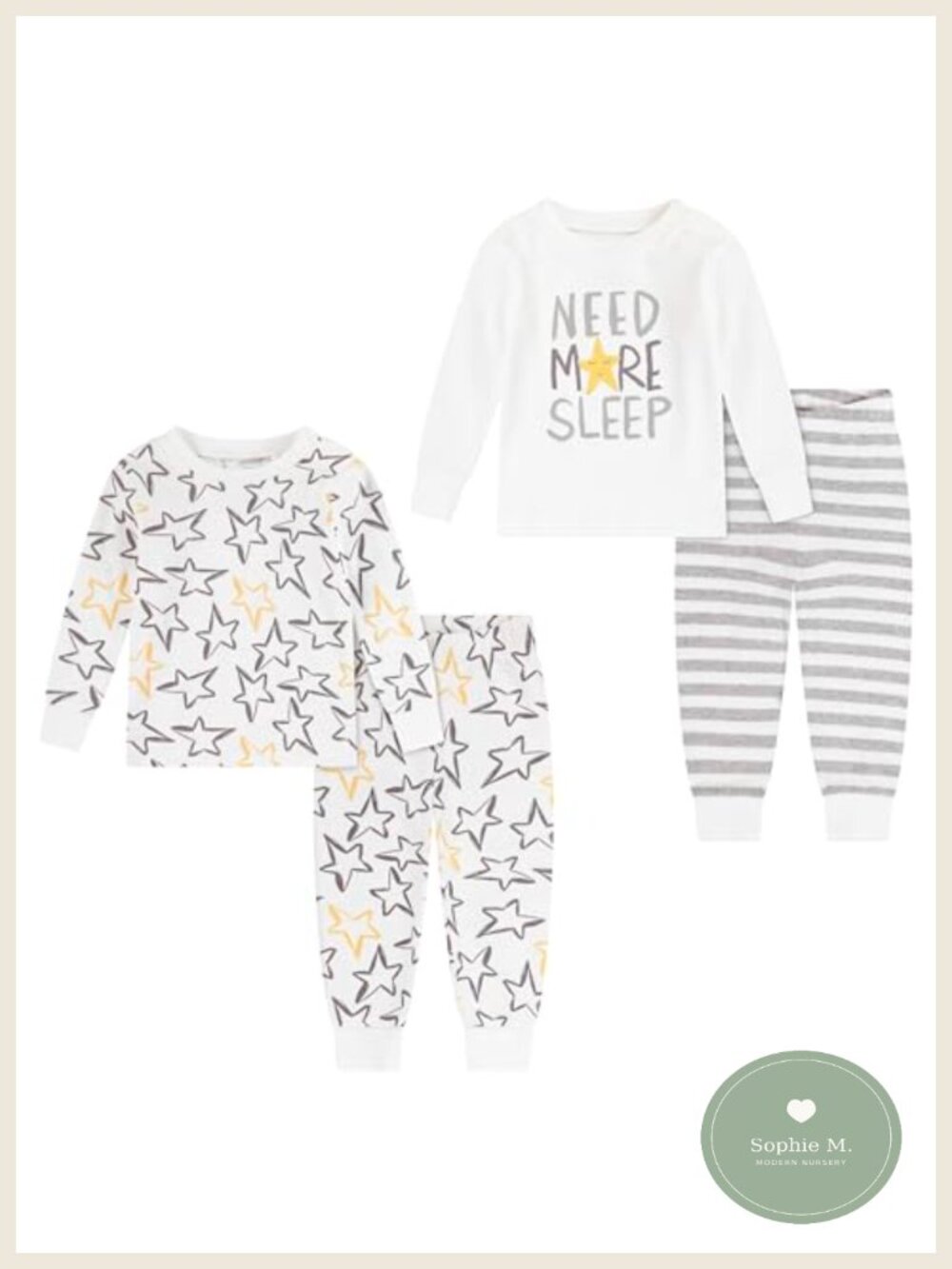 Organic Cotton Long Sleeve Pajama 4-Piece Set Stars Mix & Match Baby Sleepwear